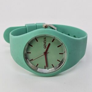Women's Watch Easy Read 40MM Large Case Teal Red Dial Teal Plastic Bands